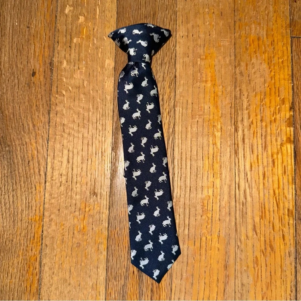 Baby Boy Clip on Navy Blue Bunny 🐰 Patterned Tie #0784